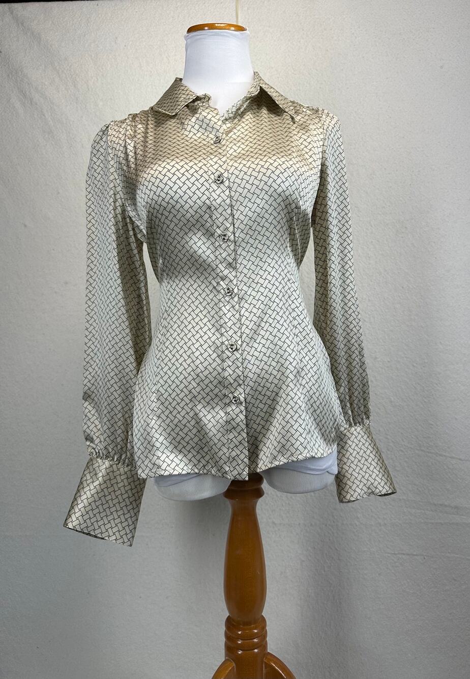 Banana Republic Women's Silk Blouse Ivory Black Modern Grid Size M NWOT